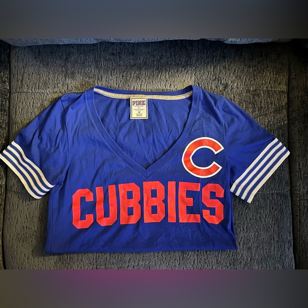 Victoria's Secret Blue Tee with Red Cubbies Print